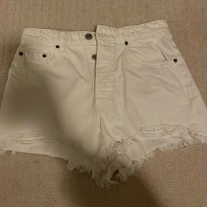 High waisted white ZARA jean shorts